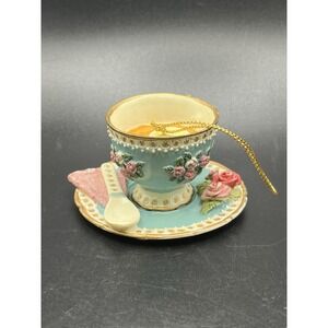 Vtg.‎ Victorian Tea Cup Ornament Resin Floral Lemon Hanging Christmas